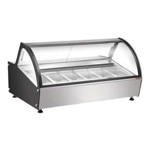 Image d’un présentoir de comptoir pour gelato. Le présentoir de comptoir pour gelato est un équipement de New Air Refrigeration, une entreprise canadienne de réfrigération commerciale, de congélateur, de vitrine réfrigérée, de vitrine chauffante et d'équipement de restaurant.