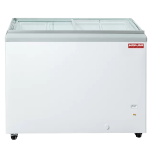 Product image of a flat top glass glass ice cream freezer. The flat top glass glass ice cream freezer is a New Air Refrigeration equipment, a Canadian commercial refrigeration, freezer, refrigerated display, heated display and restaurant equipment company