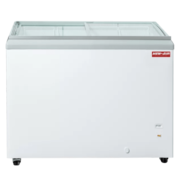 Product image of a flat top glass glass ice cream freezer. The flat top glass glass ice cream freezer is a New Air Refrigeration equipment, a Canadian commercial refrigeration, freezer, refrigerated display, heated display and restaurant equipment company