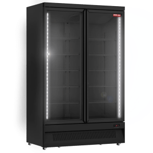 Product image of a refrigerated glass door merchandiser without canopy commercial refrigerator. The glass door merchandiser without canopy is a New Air Refrigeration equipment, a Canadian commercial refrigeration, freezer, refrigerated display, heated display and restaurant equipment company