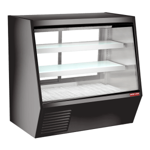 Product image of a refrigerated gravity coil deli case, and butcher shop commercial refrigerator for meat. The refrigerated gravity coil deli case is a New Air Refrigeration equipment, a Canadian commercial refrigeration, freezer, refrigerated display, heated display and restaurant equipment company