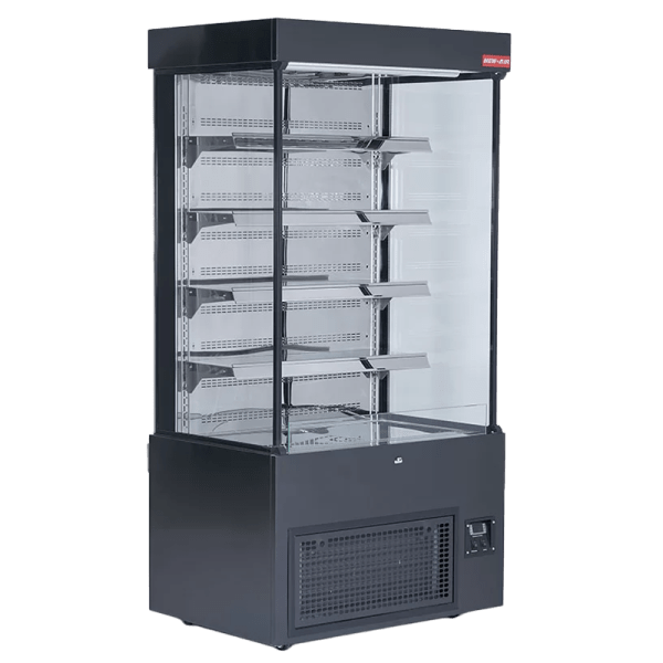 Image d’un présentoir réfrigéré. Le présentoir réfrigéré est un équipement New Air Refrigeration, une entreprise canadienne de réfrigération commerciale, de congélateur, de vitrine réfrigérée, de vitrine chauffante et d'équipement de restaurant.