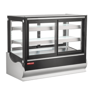Product image of a square self-serve refrigerated countertop display case. The square self-serve refrigerated countertop display case is a New Air Refrigeration equipment, a Canadian commercial refrigeration, freezer, refrigerated display, heated display and restaurant equipment company